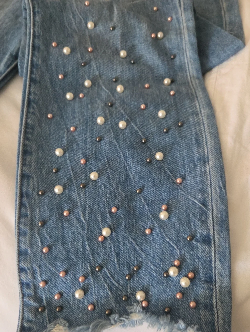 Pistola Women’s Light Blue Distressed Pearl-Embellished Jeans